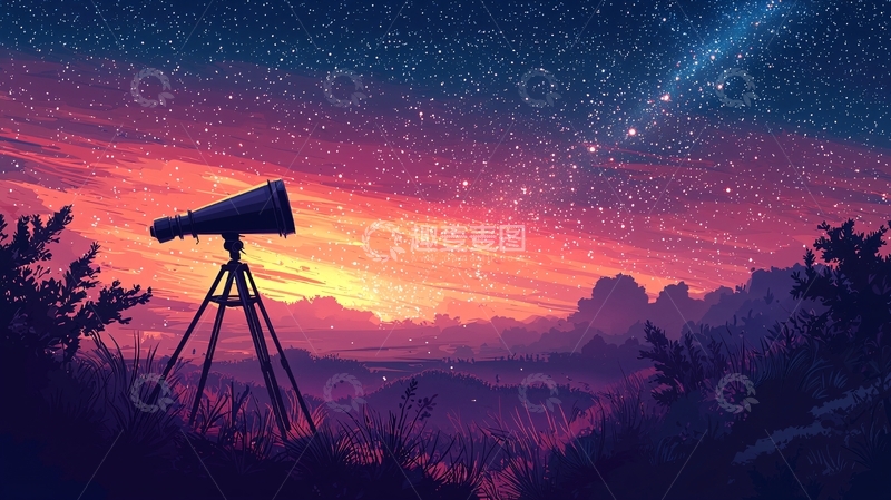高清大图下载【趣麦麦图】星空下的望远镜