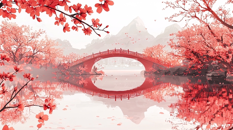 高清大图下载【趣麦麦图】红枫桥流水倒影
