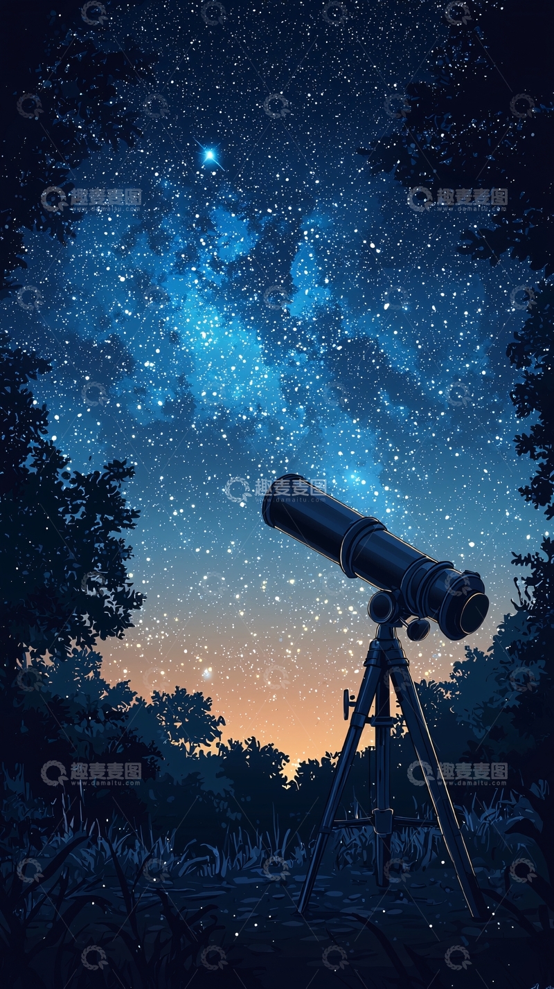高清大图下载【趣麦麦图】星空下的望远镜