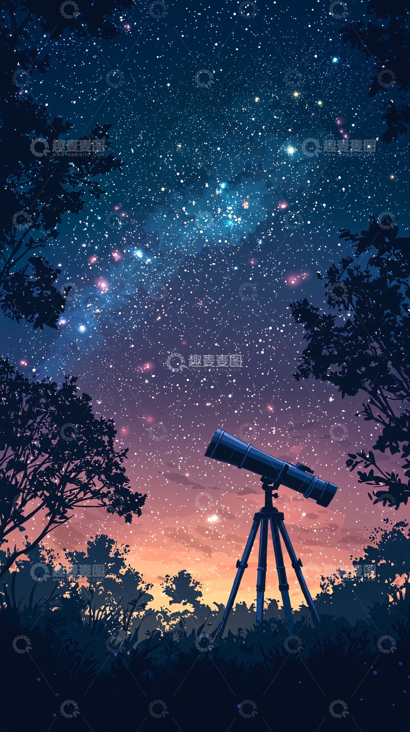 高清大图下载【趣麦麦图】星空下的望远镜