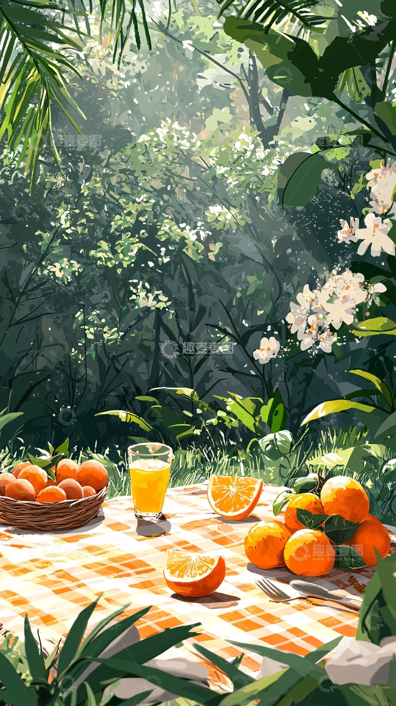 高清大图下载【趣麦麦图】阳光透过树林洒在橘子