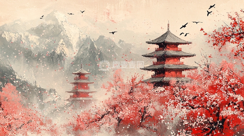 高清大图下载【趣麦麦图】水墨画风格的日本山水