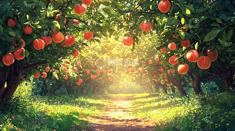 高清大图下载【趣麦麦图】阳光洒满橙子树林小路