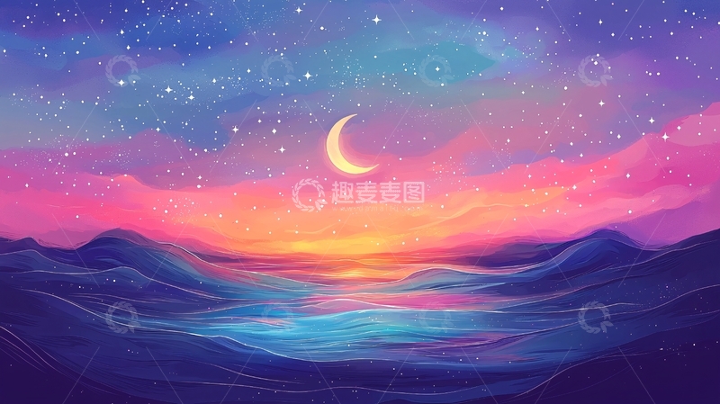 高清大图下载【趣麦麦图】梦幻星空下的日落