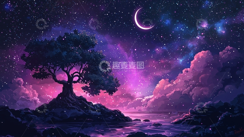高清大图下载【趣麦麦图】星空下的树