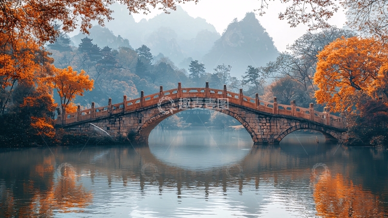 高清大图下载【趣麦麦图】秋日古桥