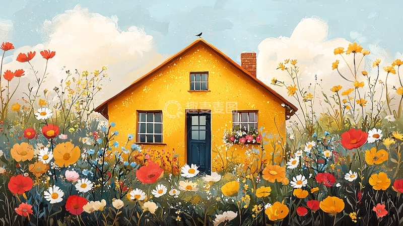 高清大图下载【趣麦麦图】田园风格黄色小房子