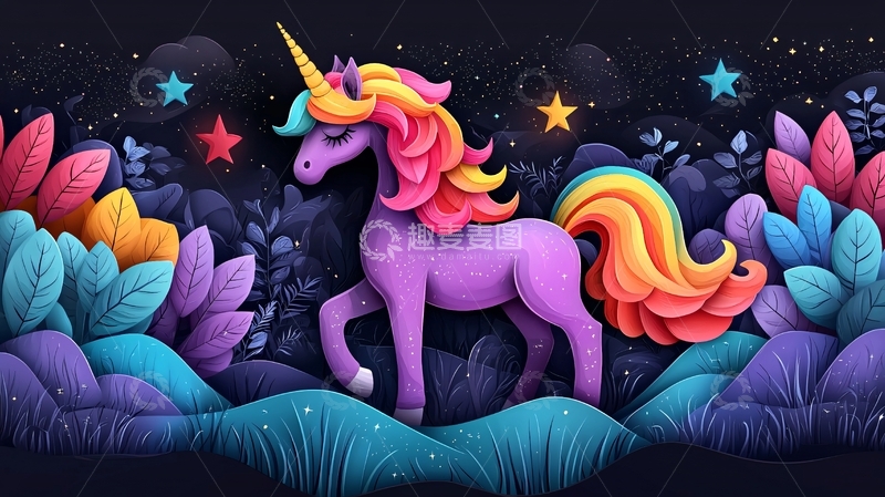 高清大图下载【趣麦麦图】梦幻独角兽星空夜色