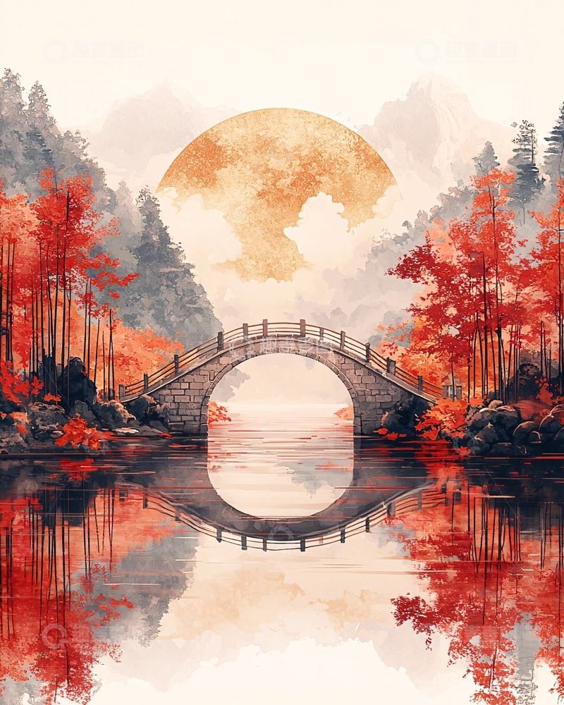高清大图下载【趣麦麦图】秋日红枫桥