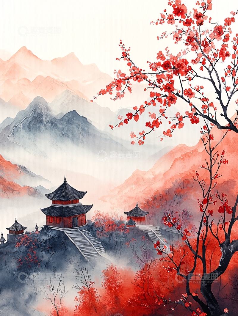 高清大图下载【趣麦麦图】水墨风山水楼阁