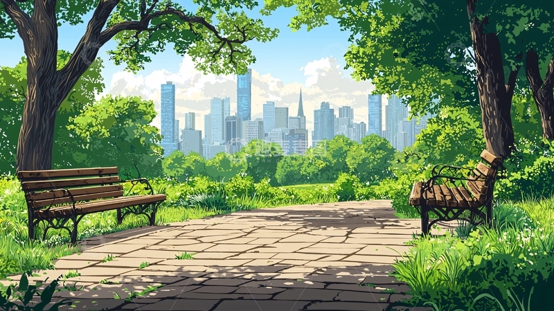 高清大图下载【趣麦麦图】公园长椅城市远景