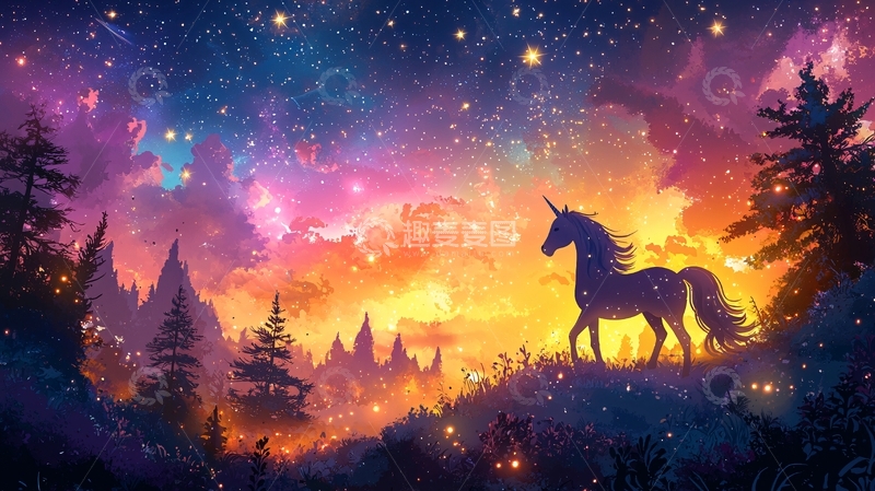 高清大图下载【趣麦麦图】星空下的独角兽