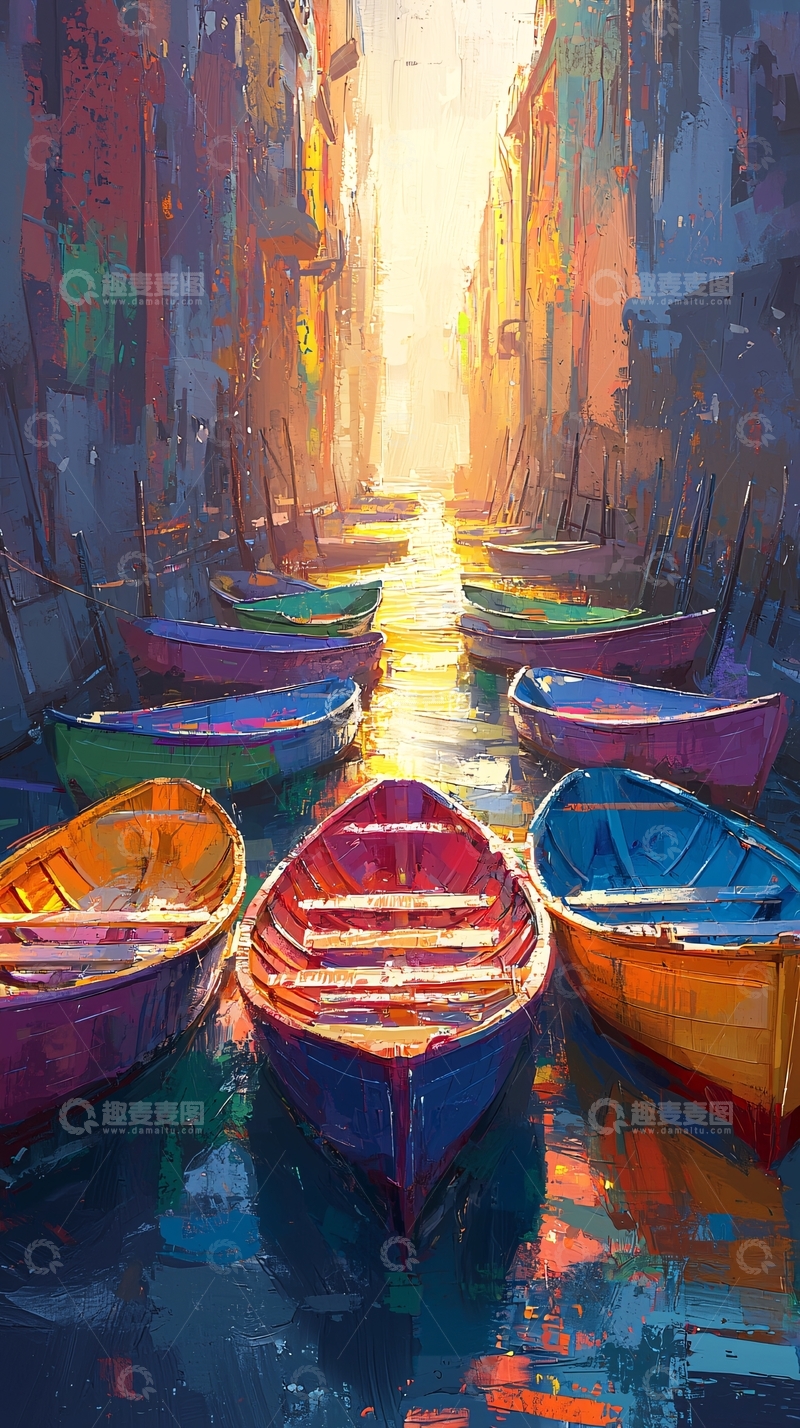 高清大图下载【趣麦麦图】色彩斑斓的威尼斯小船