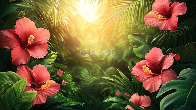 高清大图下载【趣麦麦图】热带雨林阳光花朵