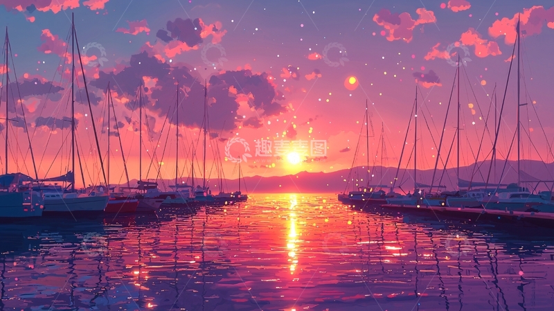 高清大图下载【趣麦麦图】唯美日落海港