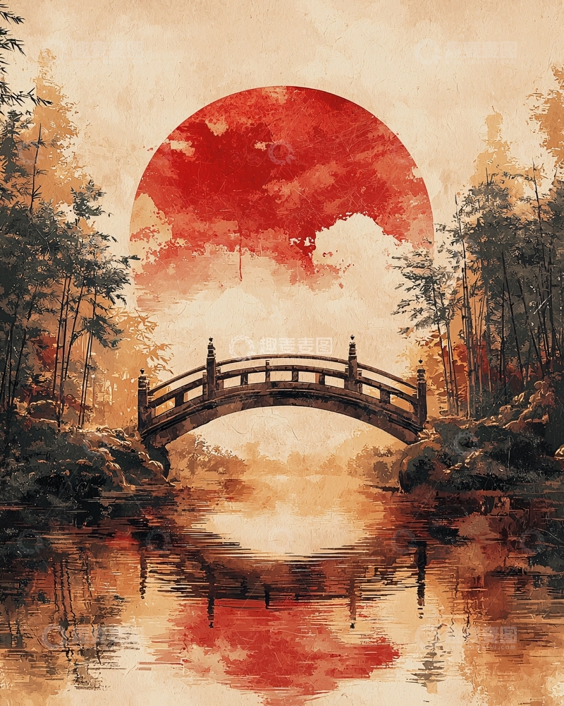 高清大图下载【趣麦麦图】日式水墨画风格风景