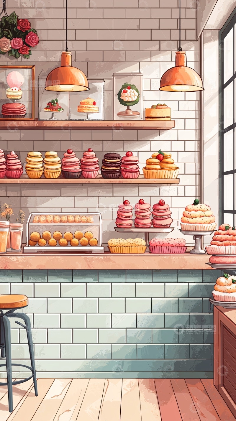 高清大图下载【趣麦麦图】甜品店清新风格插画