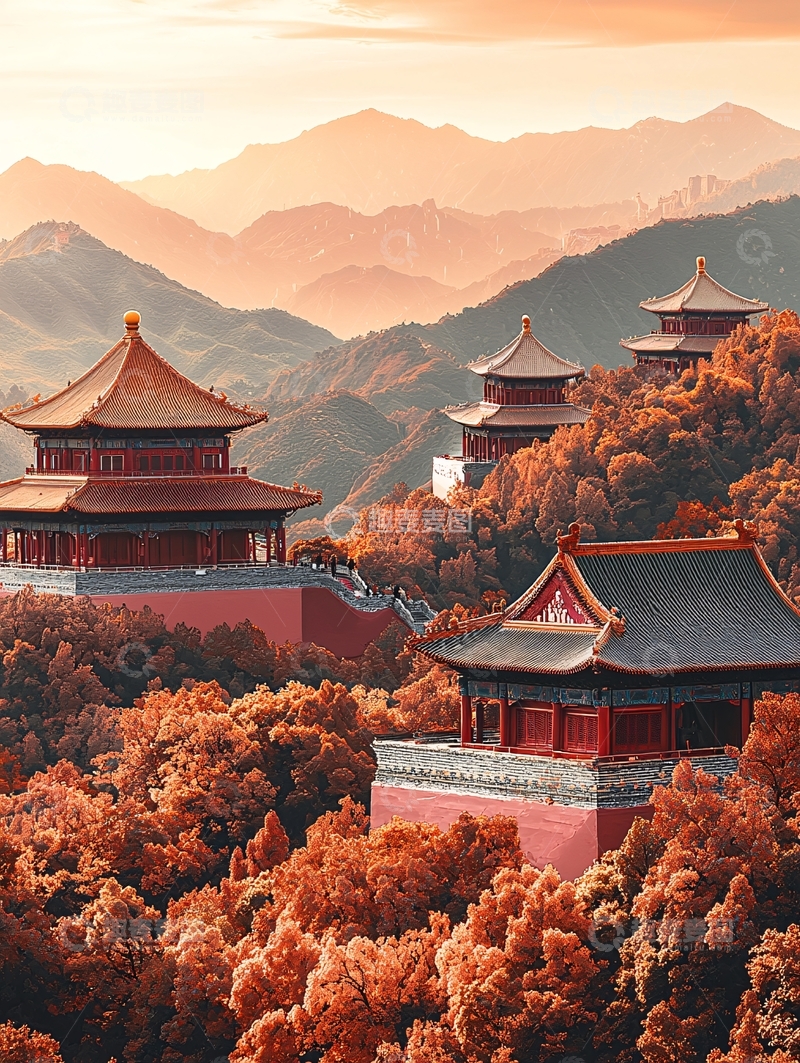 高清大图下载【趣麦麦图】山峦叠嶂间古色古香的建筑