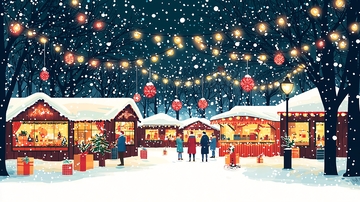 圣诞节夜晚雪景集市