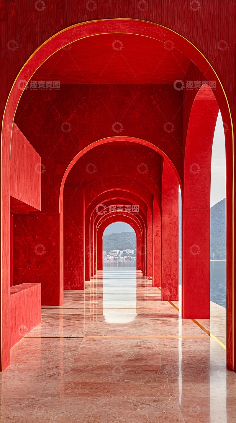 高清大图下载【趣麦麦图】红色拱门长廊