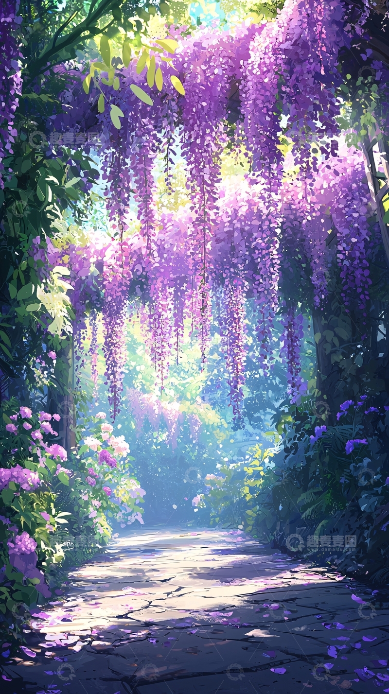 高清大图下载【趣麦麦图】紫藤花隧道