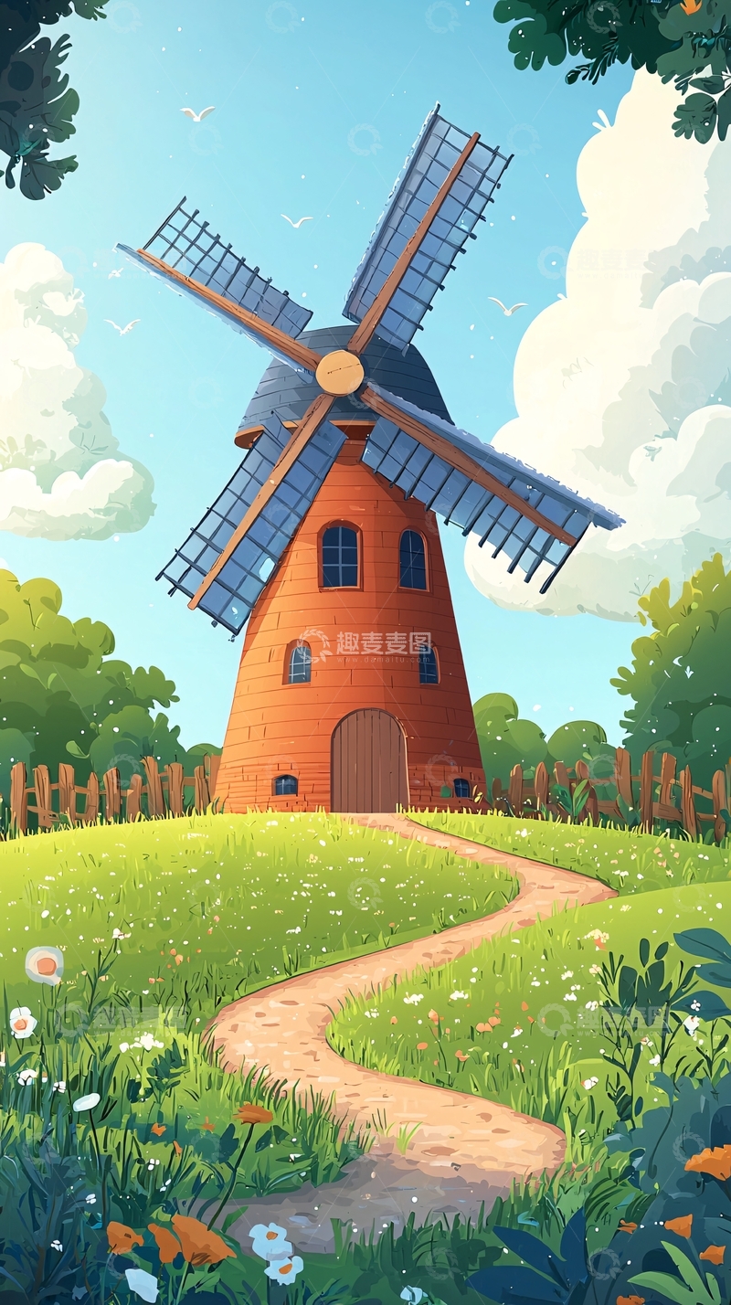高清大图下载【趣麦麦图】田园风光卡通风车