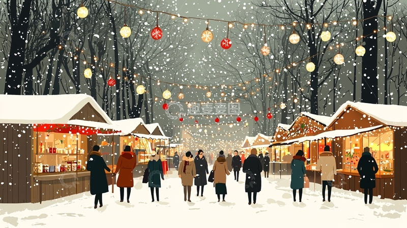 高清大图下载【趣麦麦图】冬季圣诞集市雪景