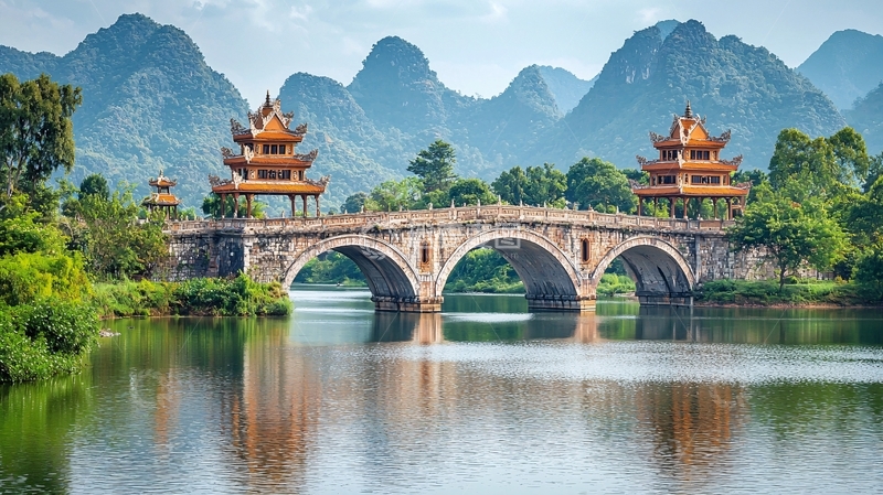 高清大图下载【趣麦麦图】山水古桥