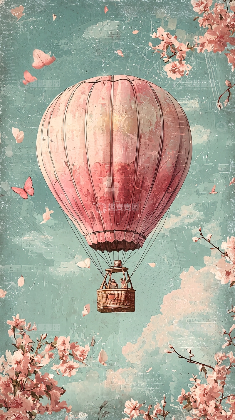 高清大图下载【趣麦麦图】粉色热气球