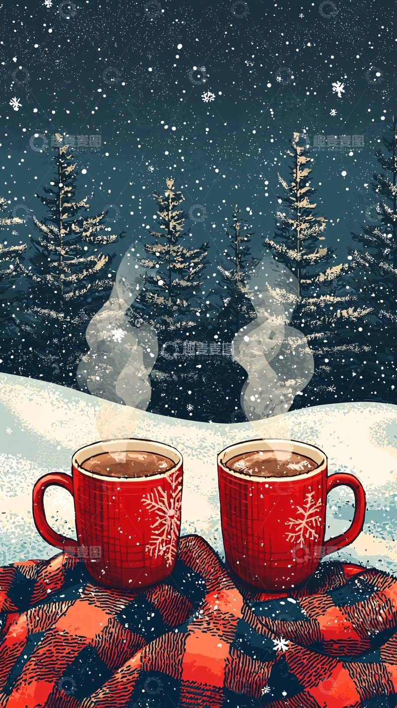 高清大图下载【趣麦麦图】冬日暖饮两杯咖啡