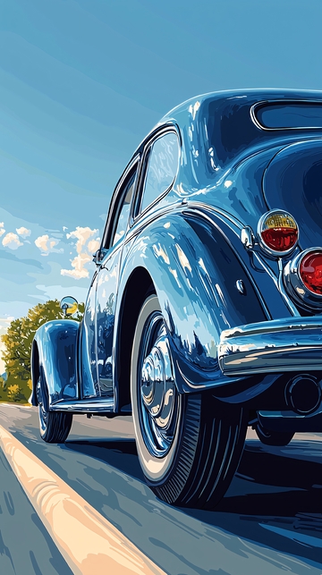 复古蓝汽车公路行驶