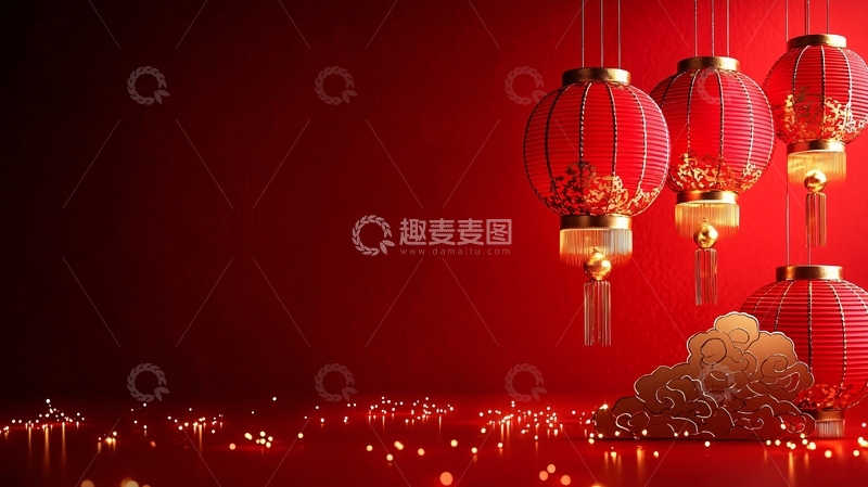 高清大图下载【趣麦麦图】红色背景下的灯笼