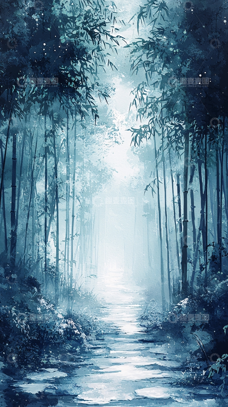 高清大图下载【趣麦麦图】水墨竹林小路
