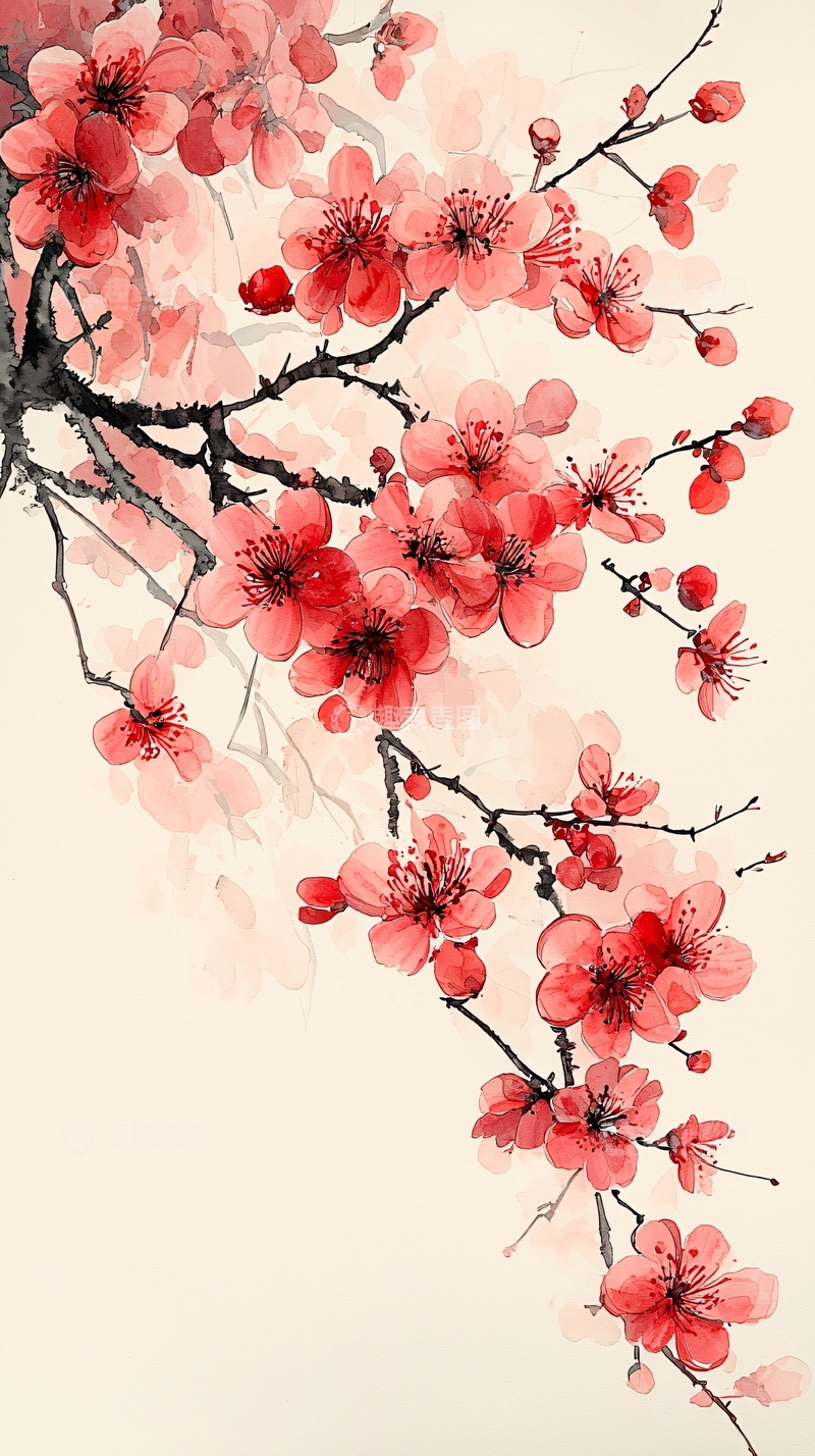 高清大图下载【趣麦麦图】水墨红梅