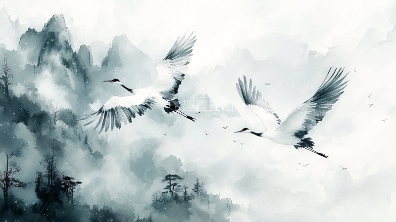 高清大图下载【趣麦麦图】水墨丹青仙鹤图