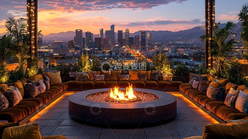 高清大图下载【趣麦麦图】洛杉矶夜景屋顶露台