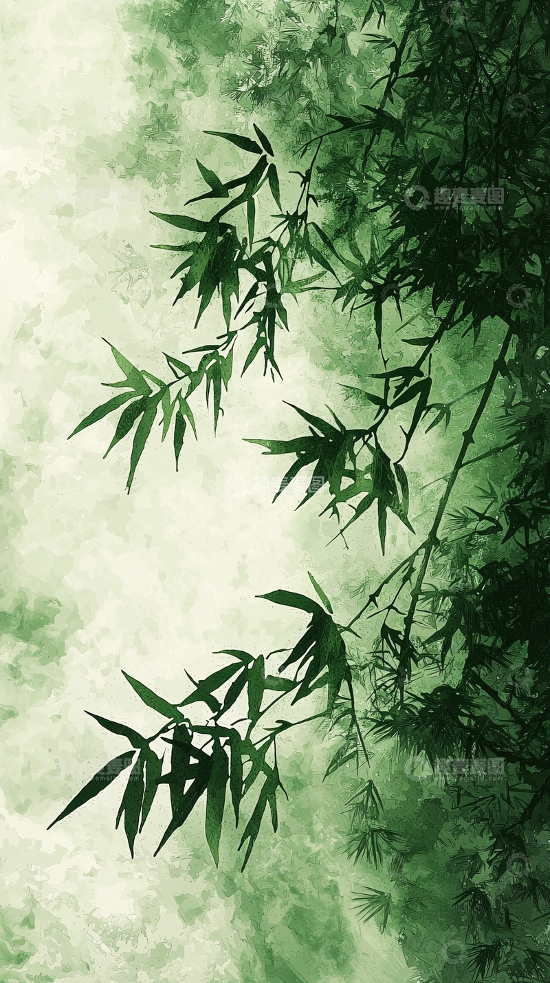 高清大图下载【趣麦麦图】水墨竹叶