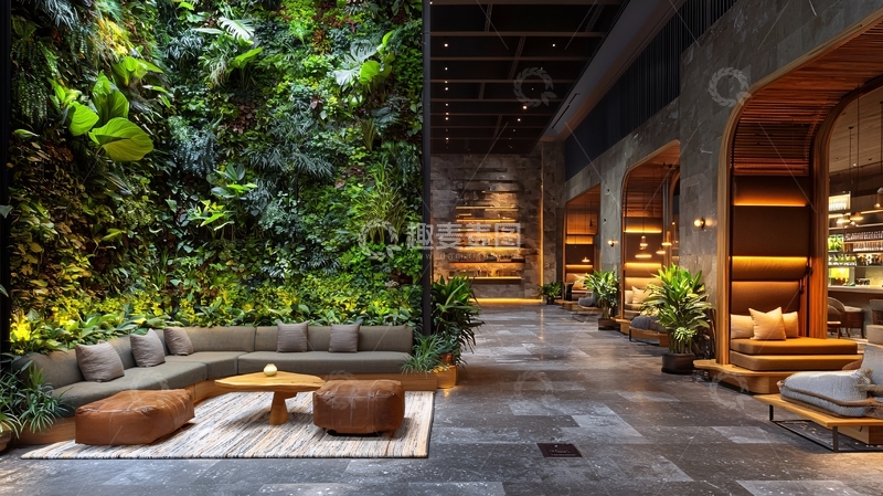高清大图下载【趣麦麦图】室内绿植墙酒店大堂