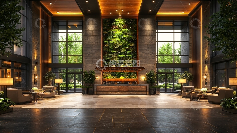 高清大图下载【趣麦麦图】酒店大堂的垂直花园