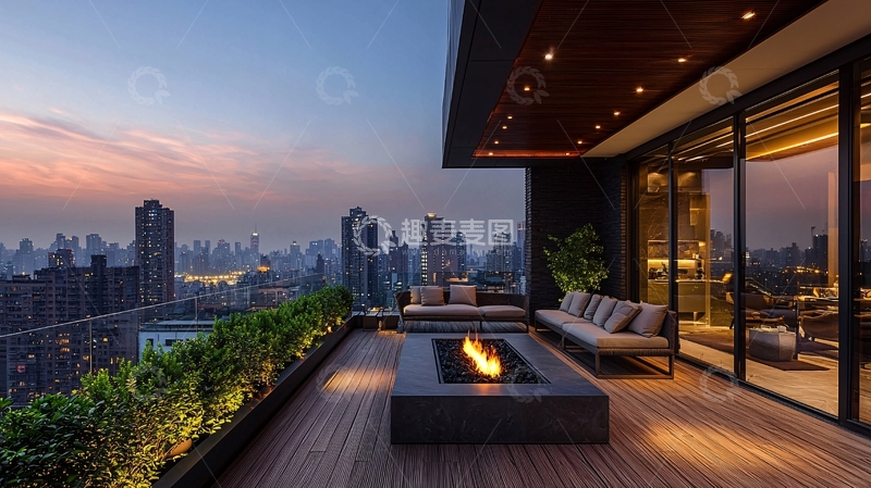 高清大图下载【趣麦麦图】高楼露台远眺城市夜景