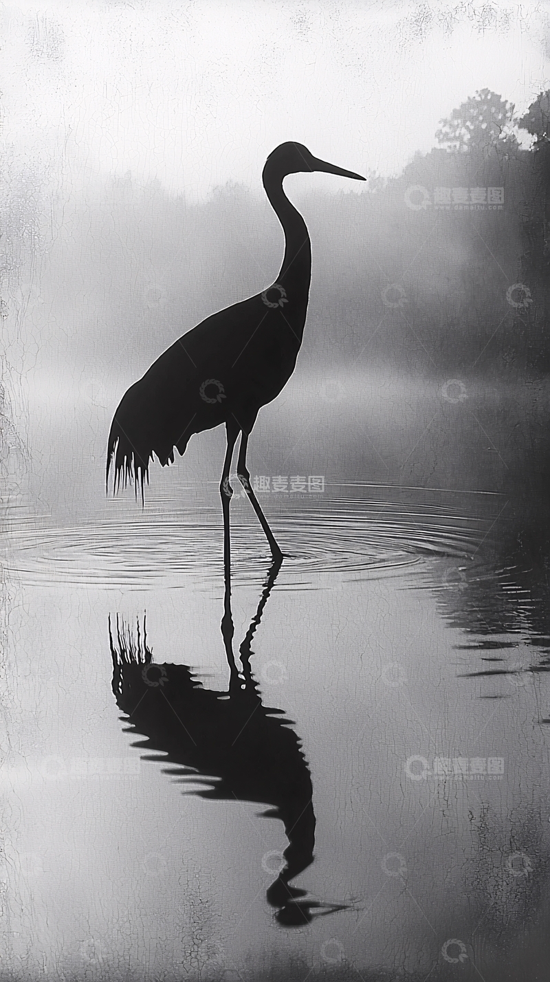 高清大图下载【趣麦麦图】水墨丹青写意鹤影