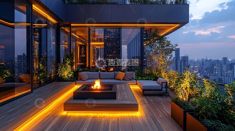 高清大图下载【趣麦麦图】高层建筑夜景露台