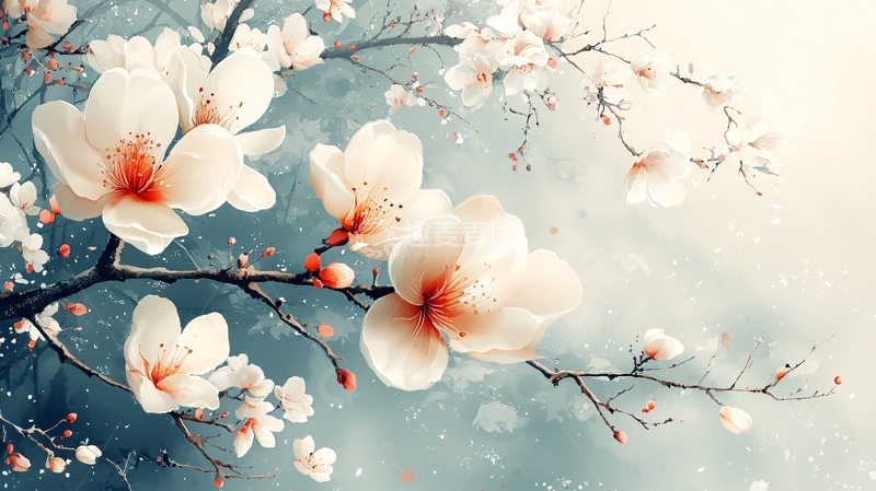 唯美意境白花树枝