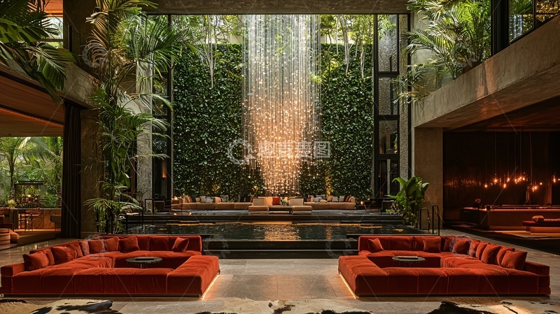 高清大图下载【趣麦麦图】室内瀑布景观豪宅