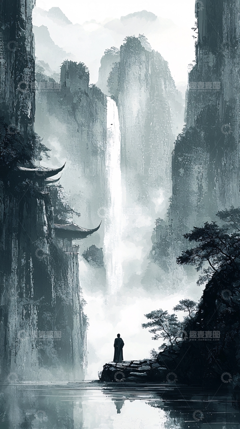 高清大图下载【趣麦麦图】水墨山水画709