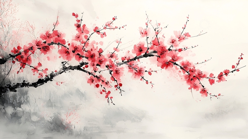 高清大图下载【趣麦麦图】水墨红梅