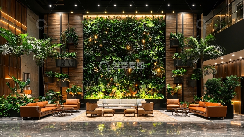 高清大图下载【趣麦麦图】酒店大堂绿植背景墙