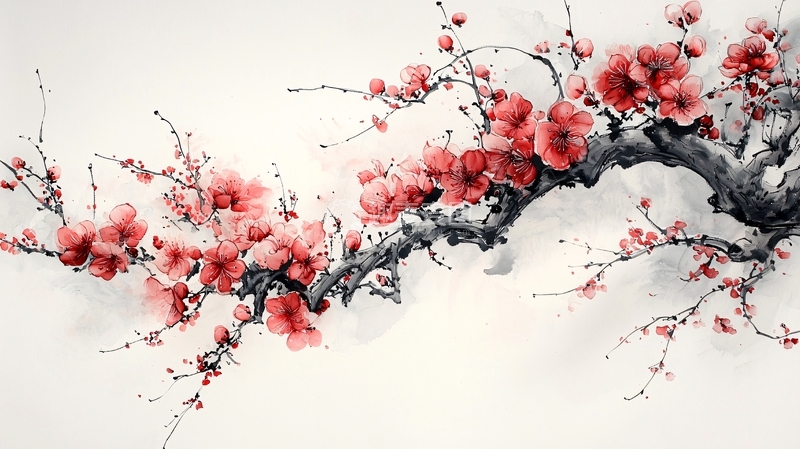 高清大图下载【趣麦麦图】水墨红梅