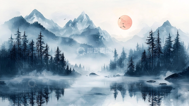 高清大图下载【趣麦麦图】水墨山水画710