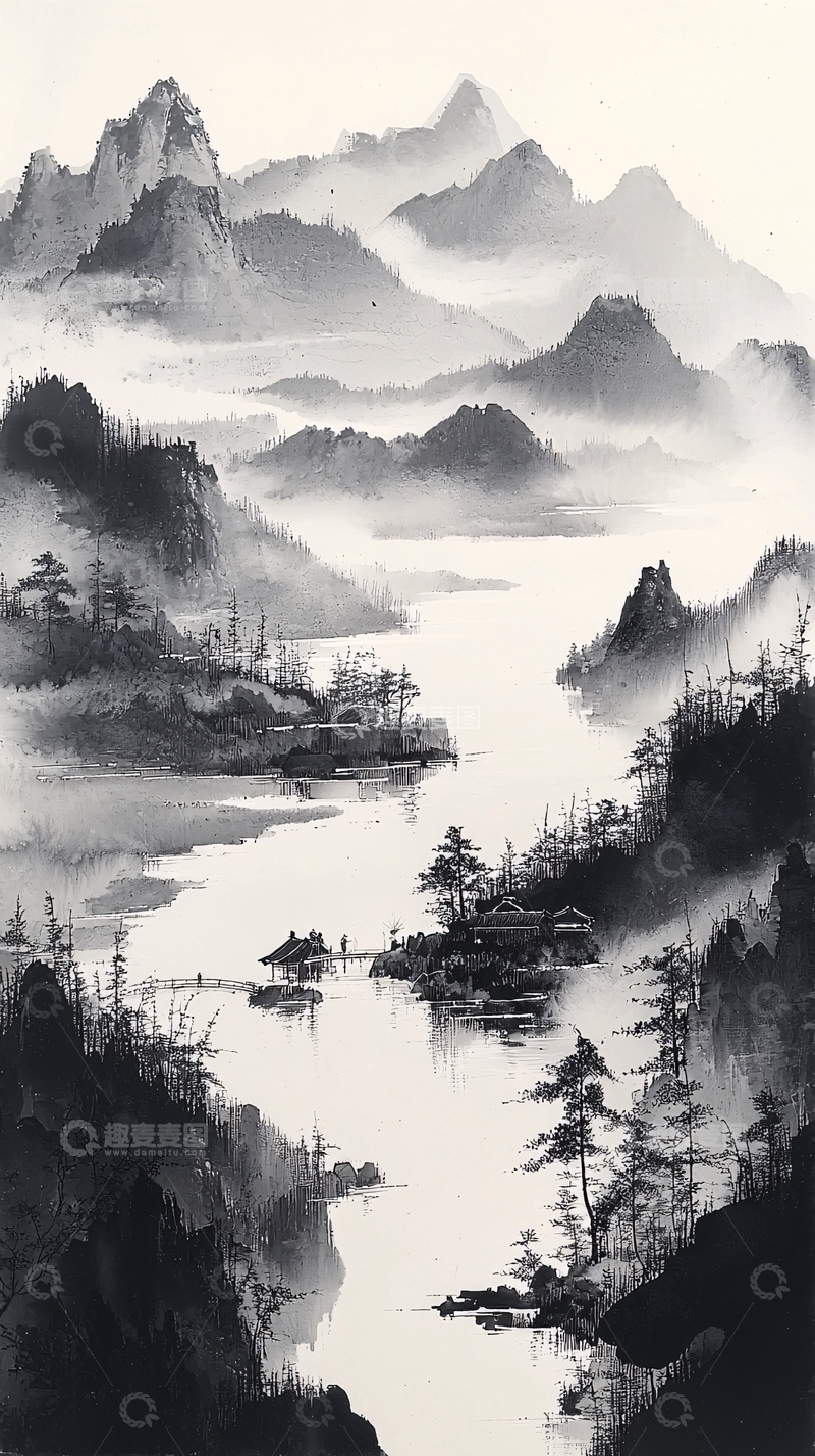 高清大图下载【趣麦麦图】水墨画山水